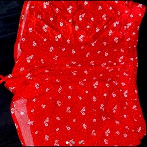 red floral flowy shorts